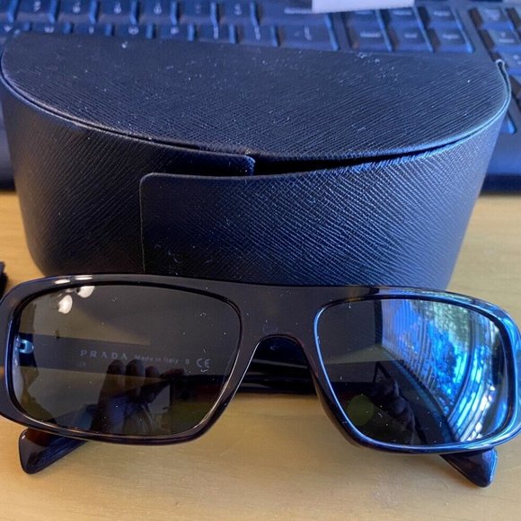 PRADA Black Mens Rectangle TORTOISE Sunglasses SPR 03O 59 17 2AU-3O1 135 3N EUC - Picture 1 of 6